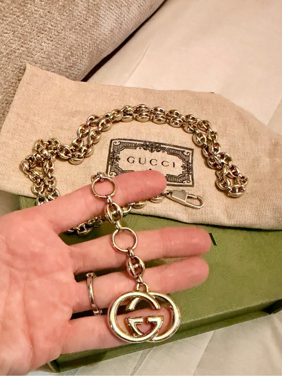 Gucci Gold Chain Logo Mariner Belt with GG Pendant sz 85 main image 5